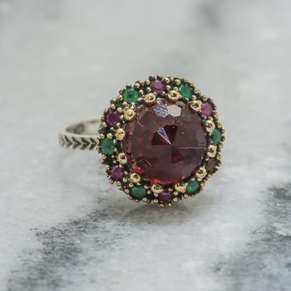 New Womens Ruby & Emerald Ring 1800 Reprodution Handmade - Picture 1 of 6